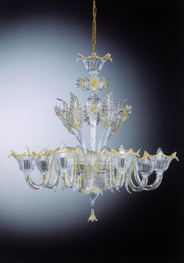 Gold Crystal Venetian Glass Chandelier "Da Vinci" With 8 Lights