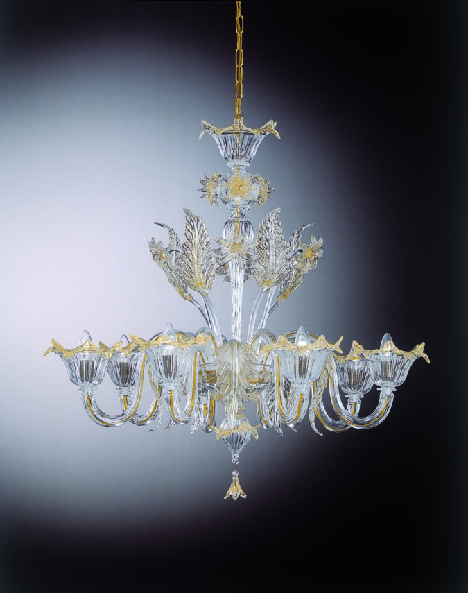 Gold Crystal Venetian Glass Chandelier "Da Vinci" With 8 Lights