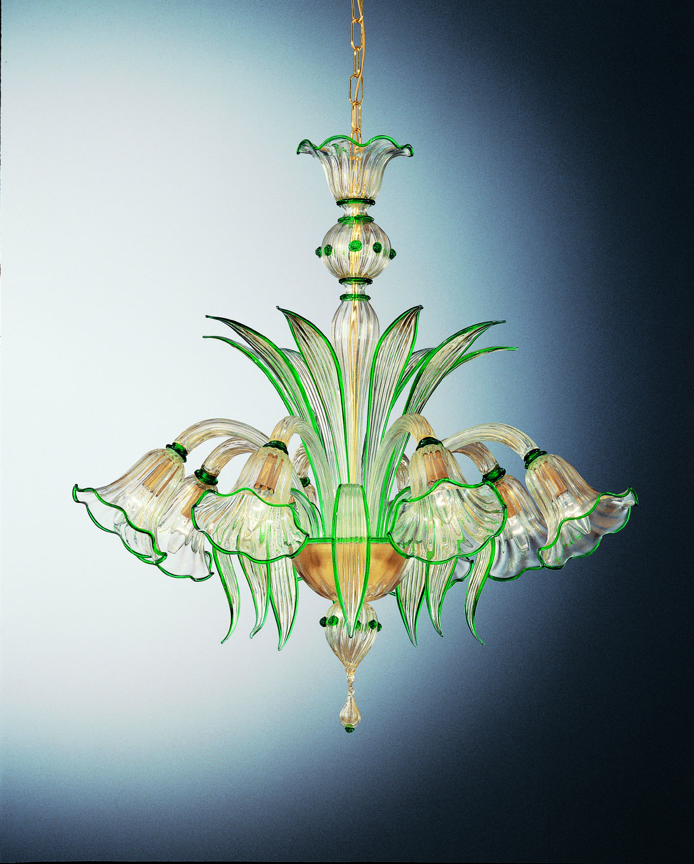 Gold Green Murano Glass "Portofino" With Lights - Made Murano Glass