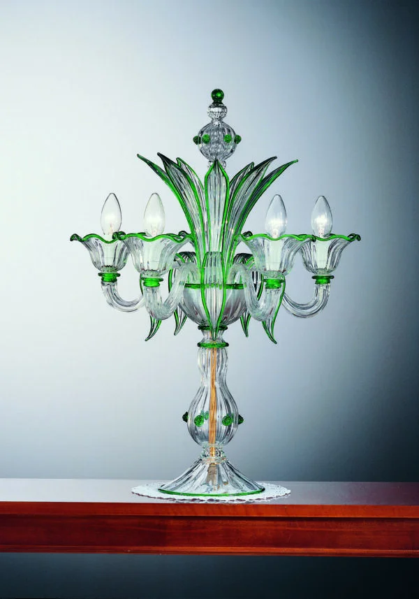 Venetian Glass Lamps - Flambeaux 5 Lights With Gold 24 Carats - Murano