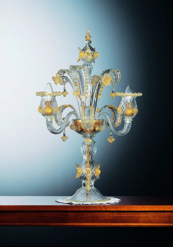 Venetian Glass Lamps - Flambeaux 3 Lights With Gold 24 Carats