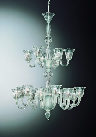 Crystal Glass Chandelier “Petra” With 12+6 Lights