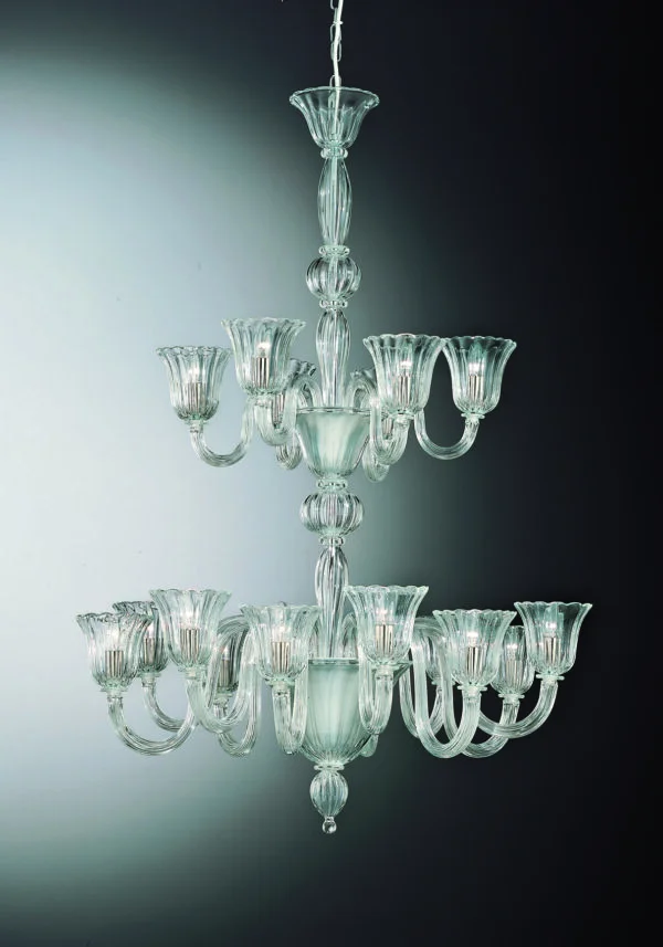Crystal Glass Chandelier "Petra" With 12+6 Lights