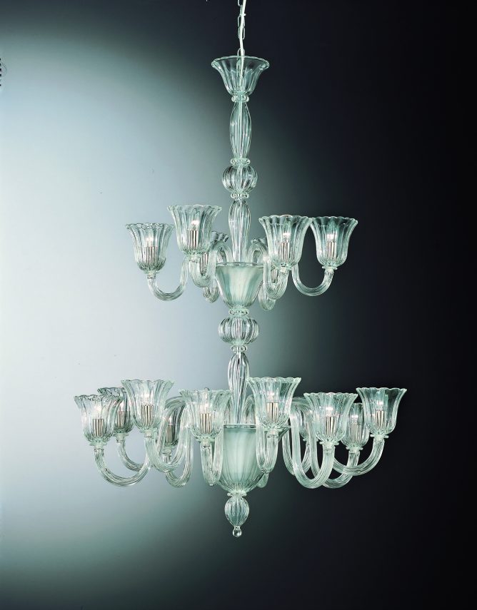 Crystal Glass Chandelier "Petra" With 12+6 Lights