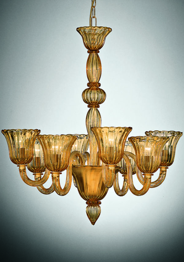 Amber Murano Chandelier "Diamond" With 8 Lights