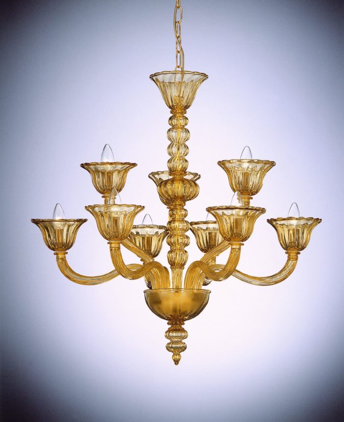 Amber Murano Glass Chandelier "Valentino" With 9 Lights