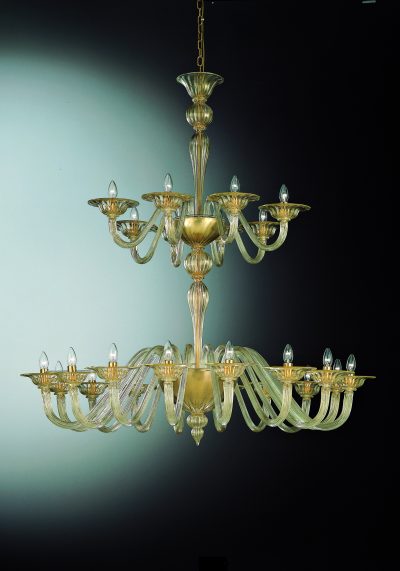 Gold 24k Venetian Blown Glass Chandelier With 16+8 Lights