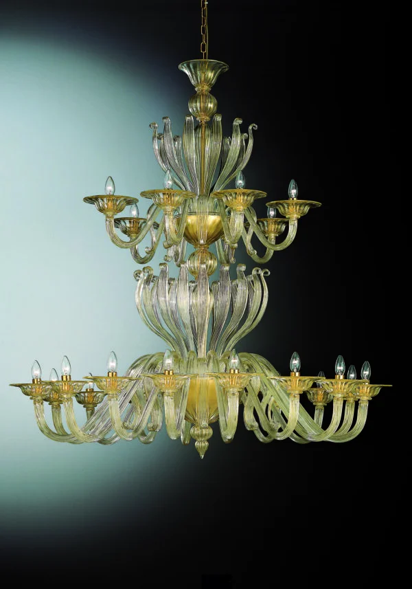 Gold Murano Chandelier "Riva" With 16+8 Lights