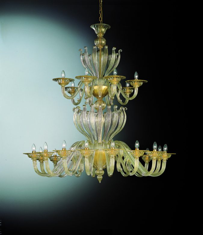 Gold Murano Chandelier "Riva" With 16+8 Lights