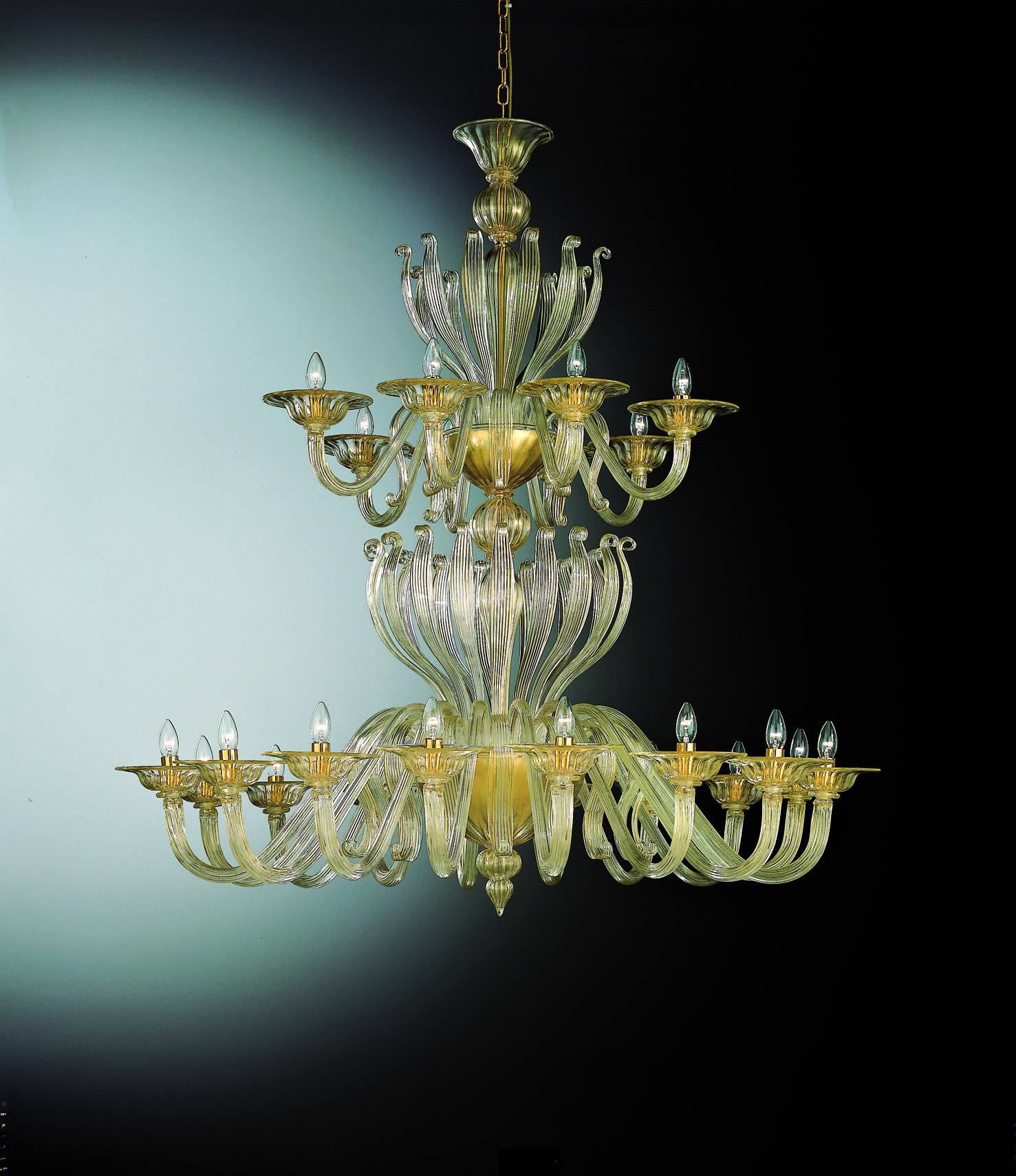 Gold Murano Chandelier “Riva” With 16+8 Lights