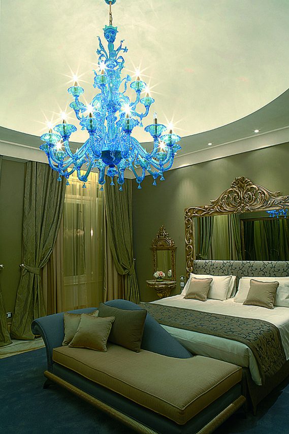 Light Blue Murano Chandelier "Eclipse" With 14+7 Lights