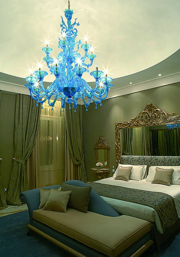 Light Blue Murano Chandelier "Eclipse" With 14+7 Lights