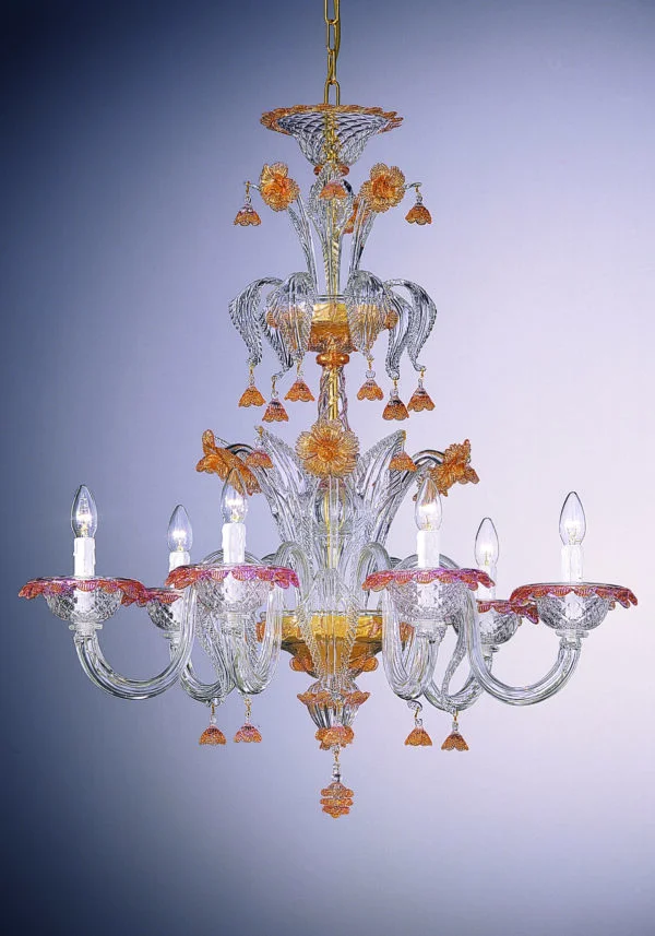 Blown Glass Chandelier "Dandolo" With 6 Lights
