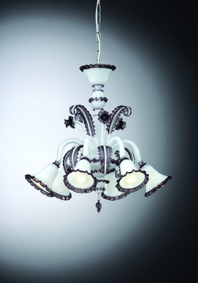 Exclusive Venetian Glass Chandelier “Labia” With 6 Lights