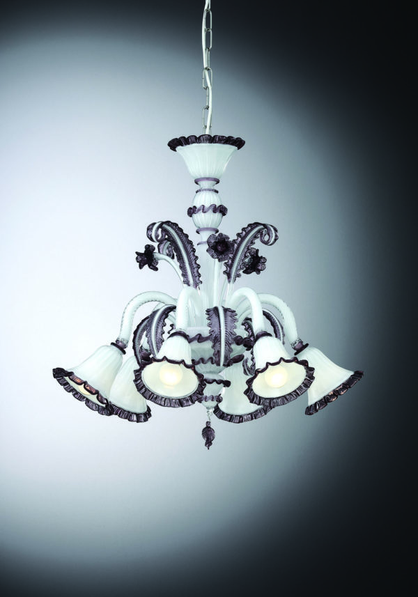 Exclusive Venetian Glass Chandelier "Labia" With 6 Lights
