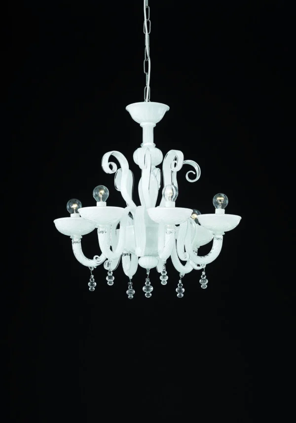Venetian Glass Chandelier "Neve" With 6 Lights