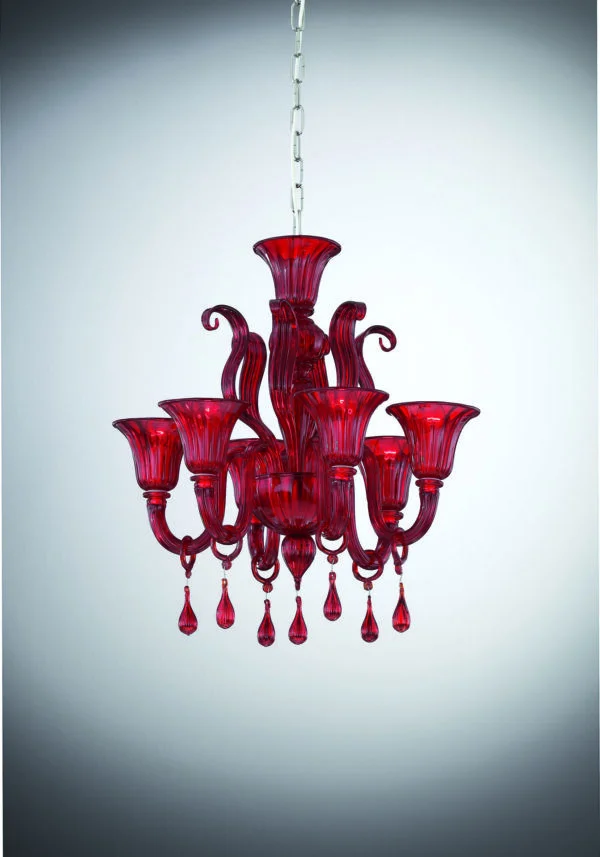 Red Murano Chandelier "Fuoco" With 6 Lights