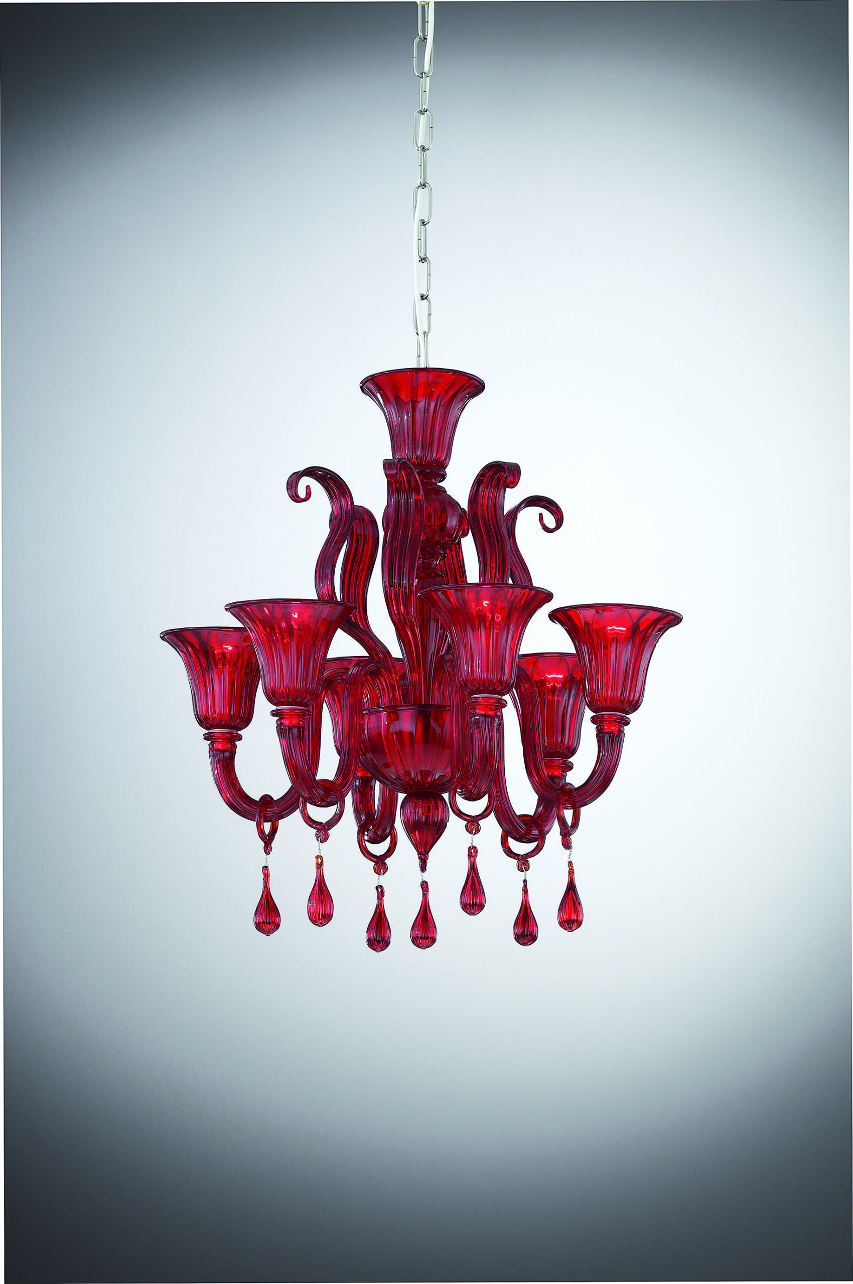 Red Murano Chandelier "Fuoco" With 6 Lights
