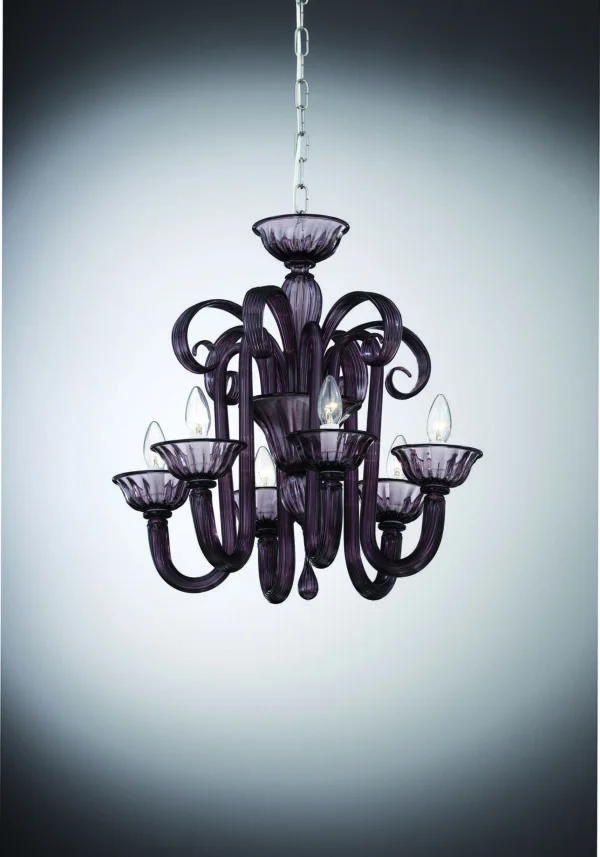 Amethyst Murano Glass Chandelier "Grimani" With 6 Lights