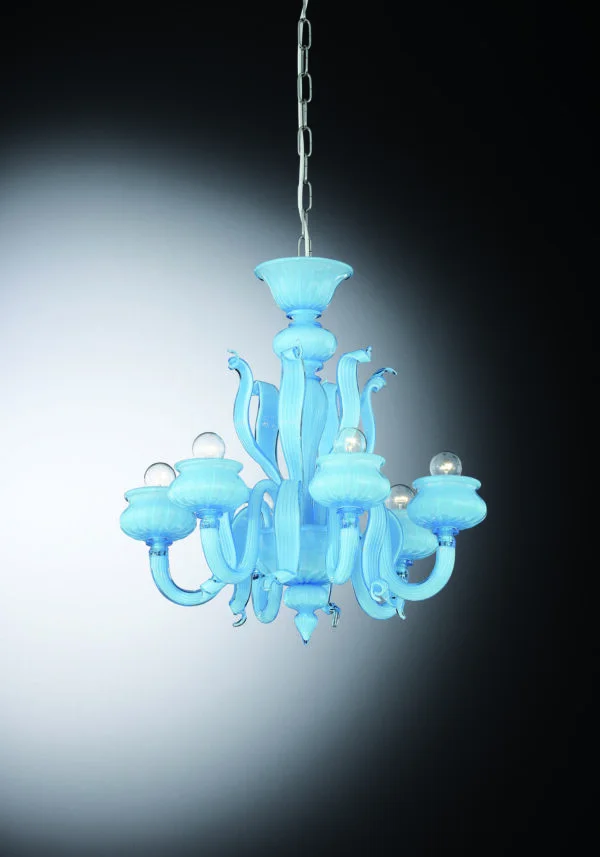 Light Blue Murano Chandelier "Laguna" With 6 Lights