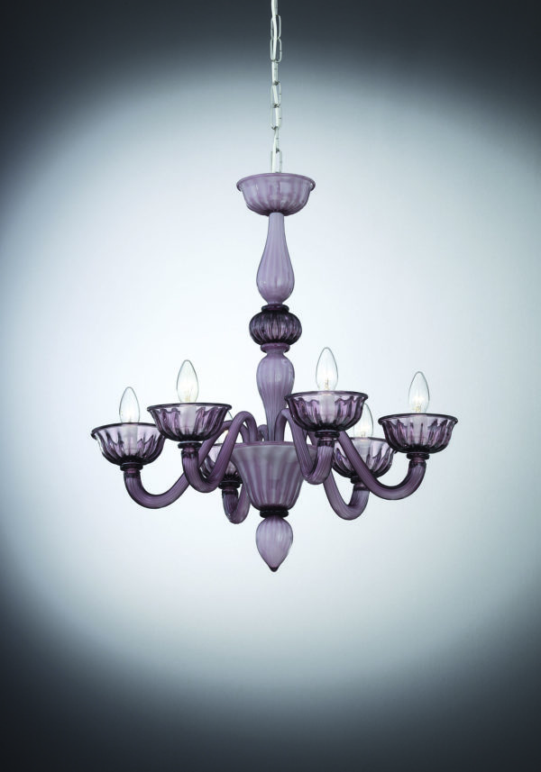 Murano Chandelier Amethyst "Agnese" With 6 Lights