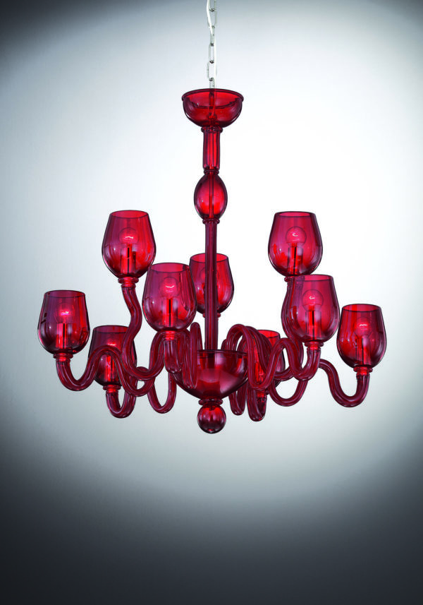 Red Classic Murano Chandelier "Macao" With 6+3 Lights