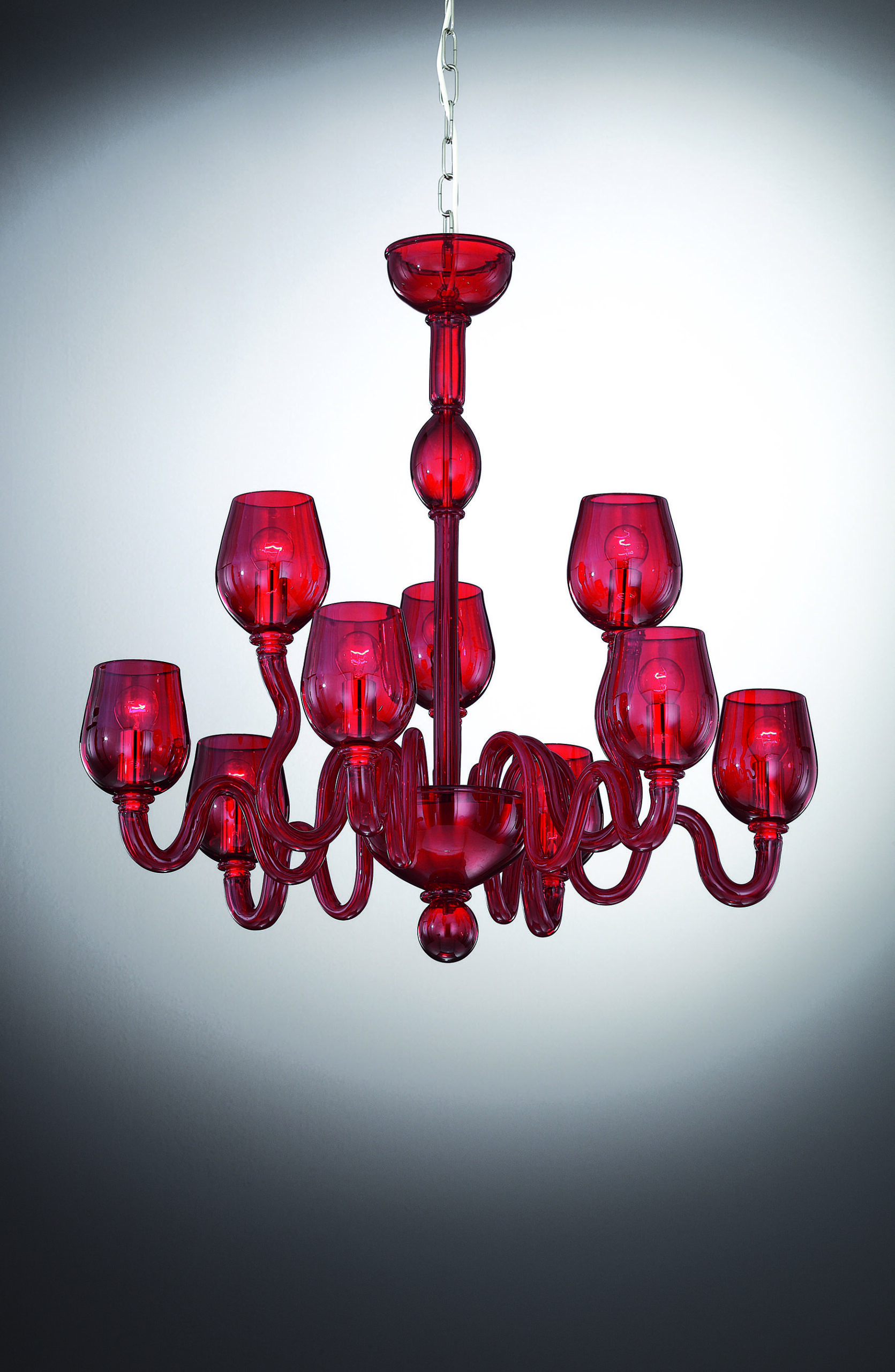 Red Classic Murano Chandelier “Macao” With 6+3 Lights