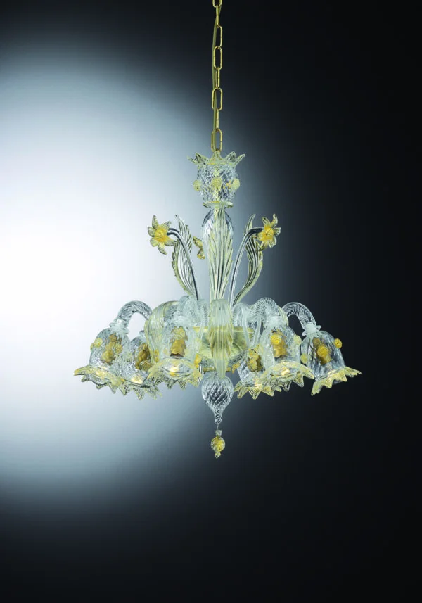 Venetian Glass Chandelier "BASEGIO" With 6 Lights - Murano Glass