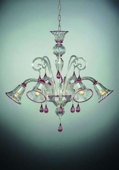 Clear Murano Glass Chandelier “Ospil” With 6 Lights