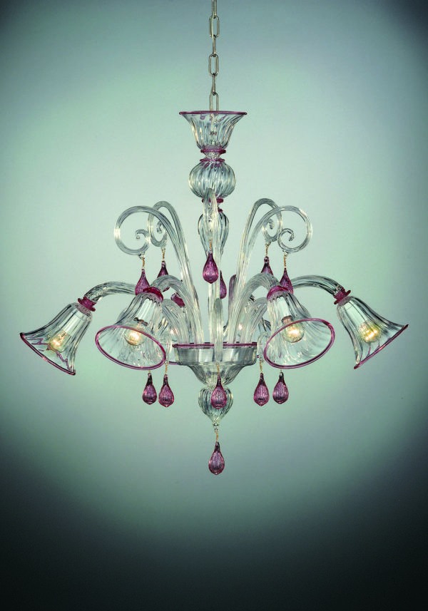 Clear Murano Glass Chandelier "Ospil" With 6 Lights