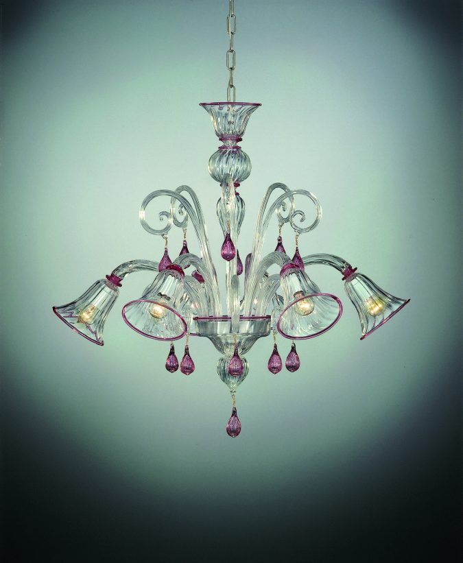 Clear Murano Glass Chandelier "Ospil" With 6 Lights