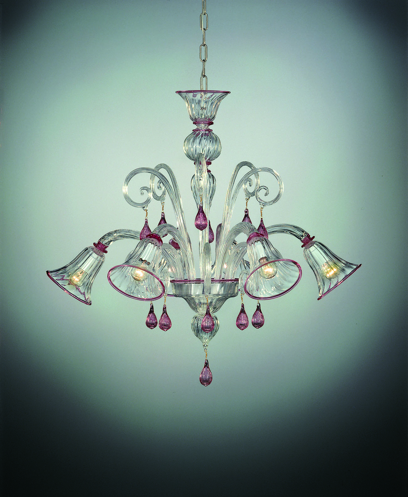 Clear Murano Glass Chandelier “Ospil” With 6 Lights