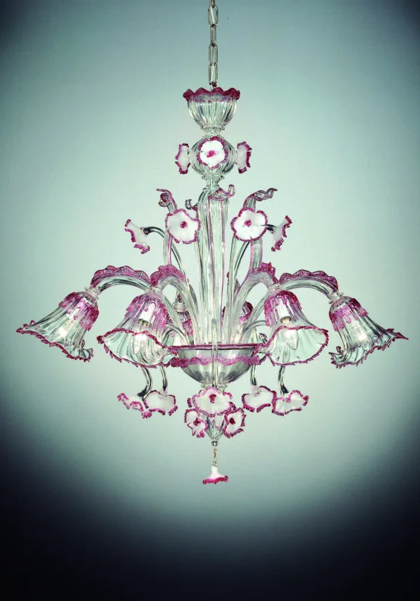Clear Murano Chandelier "Cavalli" With 6 Lights