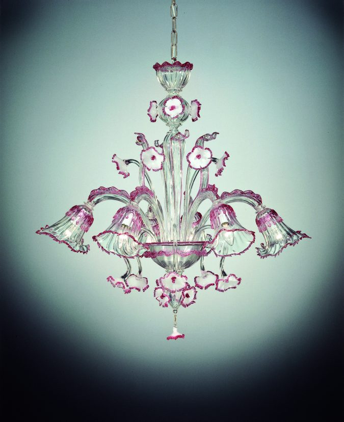 Clear Murano Chandelier "Cavalli" With 6 Lights