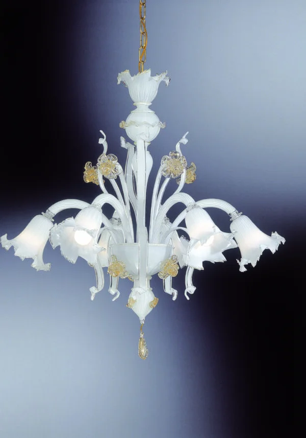 VWhite Murano Chandelier "Contarini" With 6 Lights
