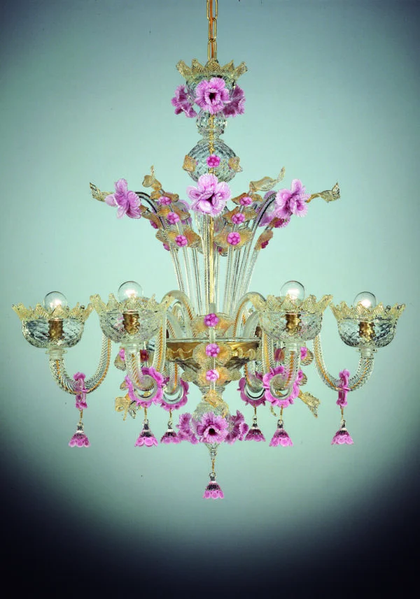 Gold Crystal Glass Chandelier "Malipiero" With 6 Lights