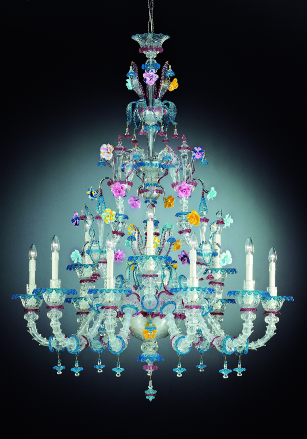 Glass Blown Chandelier “Rezzonico“ With 12 Lights