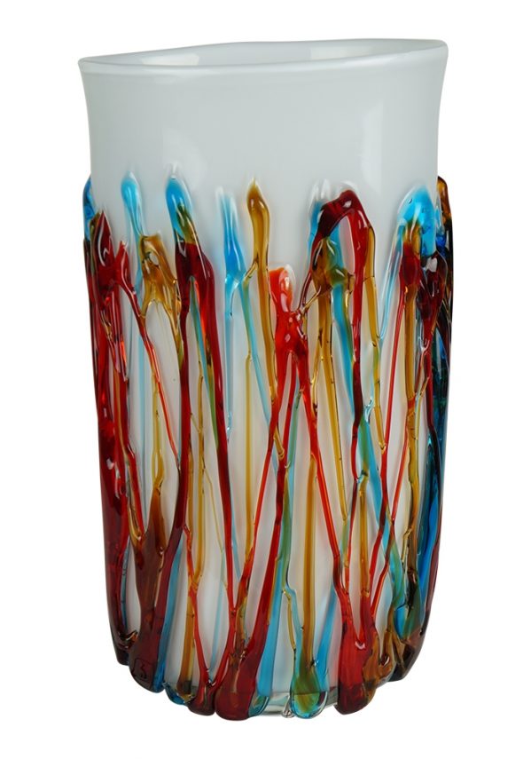 Dolomiti - Vaso Bianco Vetro Soffiato Fili Multicolore