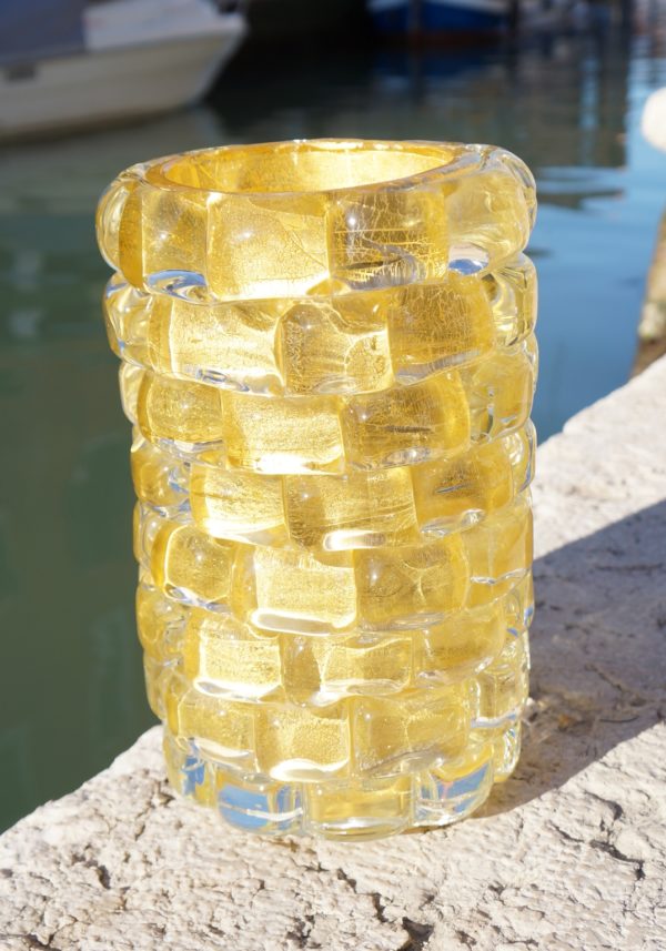 The Wall Murano Glass Vase Gold Leaf 24kt Made Murano Glass