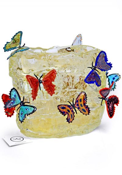 Butterflies On Ice – Murano Blown Glass Vase Gold Leaf 24kt