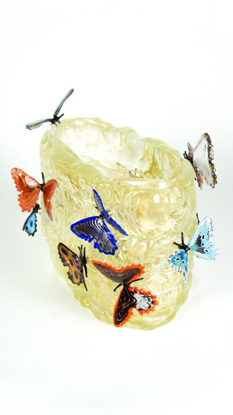 Butterflies On Ice - Murano Blown Glass Vase Gold Leaf 24kt