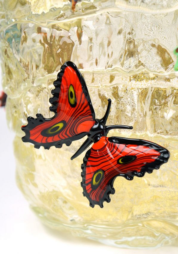 Butterflies On Ice - Murano Blown Glass Vase Gold Leaf 24kt