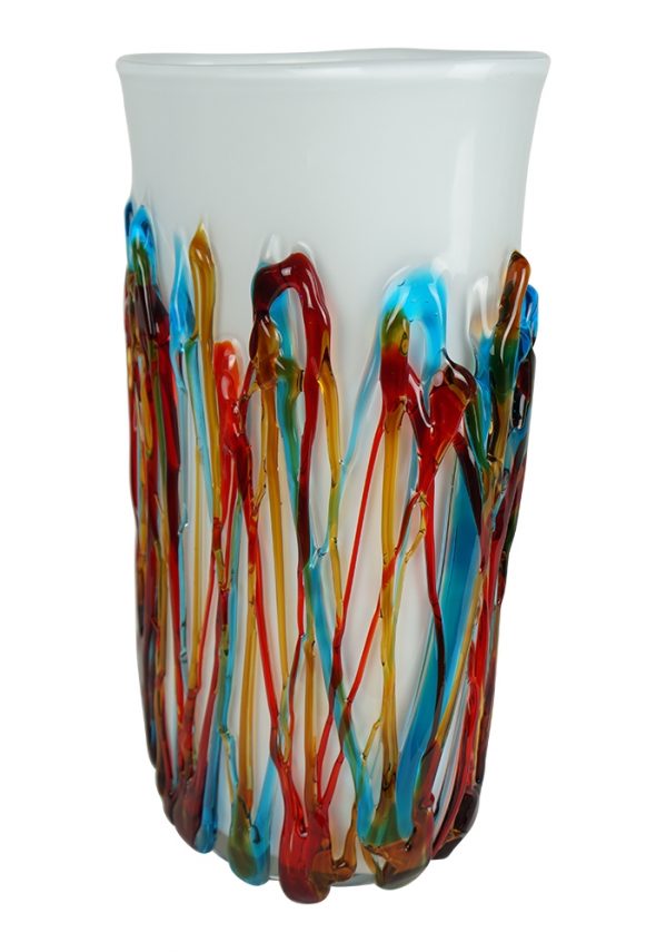 Dolomiti - Vaso Bianco Vetro Soffiato Fili Multicolore