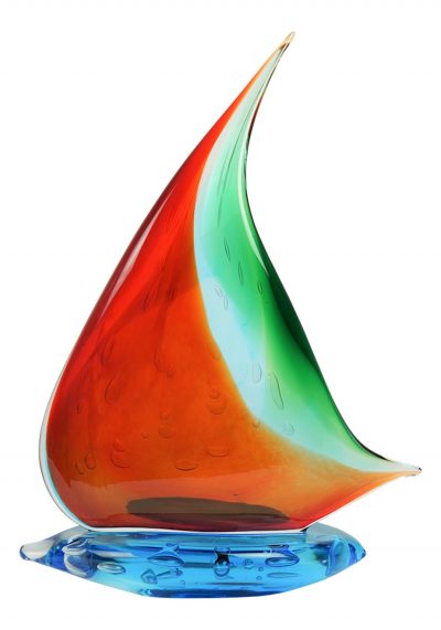Murano Glass Sailboat Red Green