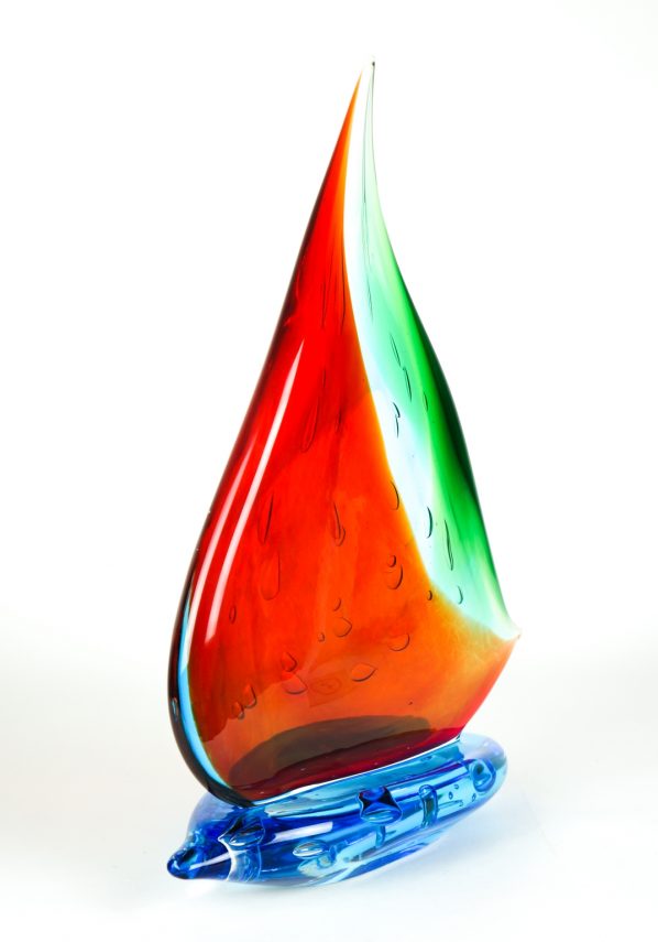 Murano Glass Sailboat Red Green