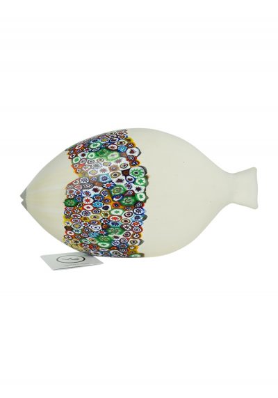 Murano Sculpture White Fish With Murrina