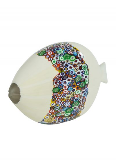 Murano Sculpture White Fish With Murrina – Unique Piece 1/1