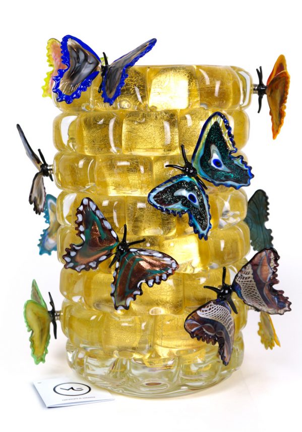 The Wall of Butterflies - Blown Vase Gold Leaf 24kt