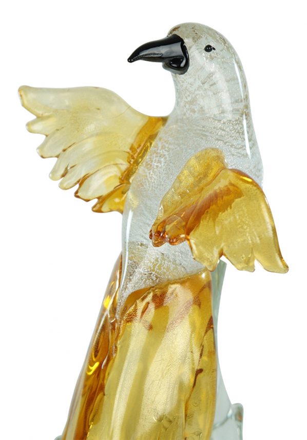 Pair of Gold and Silver Murano Parrots Sculpture