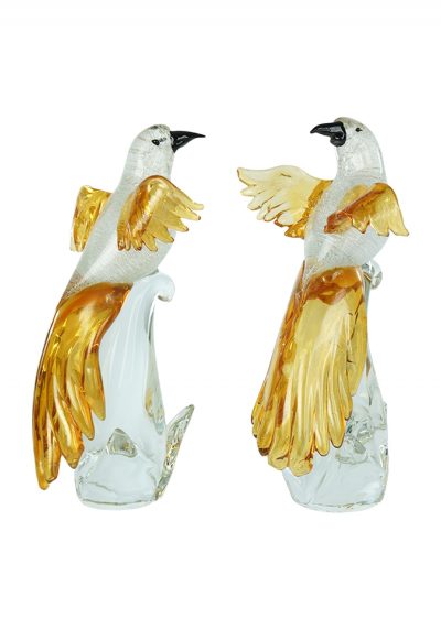 Pair of Gold and Silver Murano Parrots Sculpture